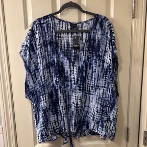 Torrid Blue and White Tie Front Blouse